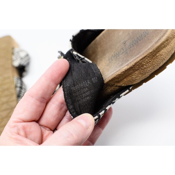 Minnetonka Double Strap Sandals Womens 8 Black White Buckle Slip On Slides aztec - Picture 7 of 7